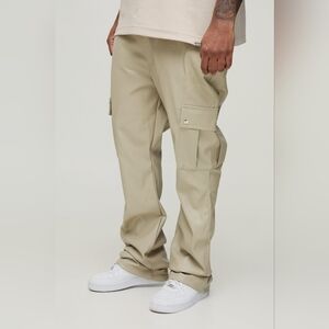 BOOHOO MAN Sand Pleather Plus Fixed Skinny Stacked Flare Pu Pants Mens SZ 36